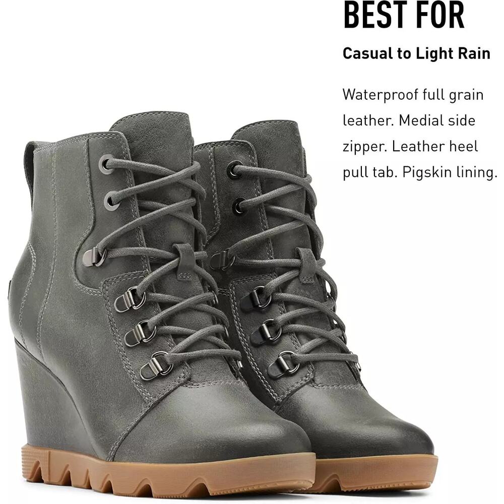 Sorel Womens Joan Uptown Wedge Heel Boot Lace Up Zip Leather Gray Size‎ 9.5 - Picture 14 of 14